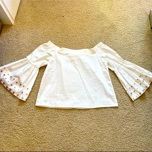 White Beaded Off the Shoulder Shirt